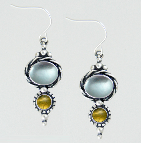 Sterling Silver Drop Dangle Earrings With Blue Topaz And Citrine